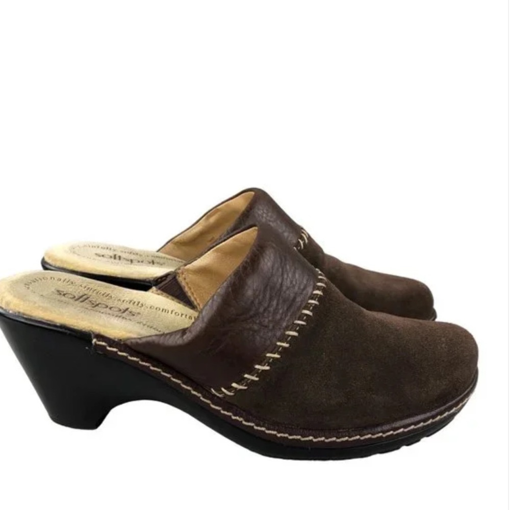 Softspots Brown Suede and Leather Slip-On Clogs
